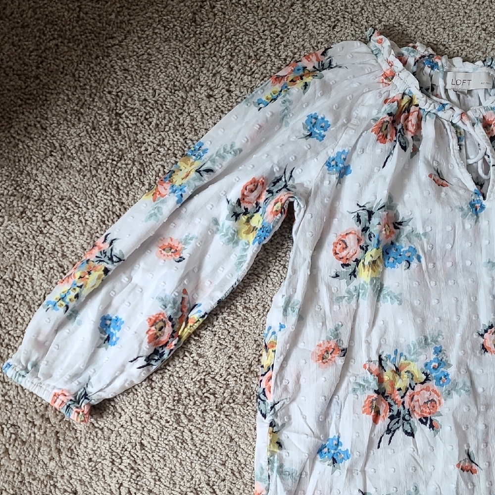 Floral Tie Neck 3/4 Sleeve Blouse- PXS Loft - Picture 4 of 14